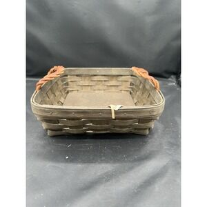 🤎Longaberger 2009 Small Square Serving Basket–DB w/Braided Leather Handles-EUC